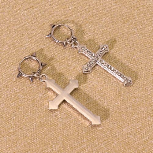 Tibetan Style Drop Earrings, Cross, gold color plated, fashion jewelry & with rhinestone, silver color, Sold By Pair
