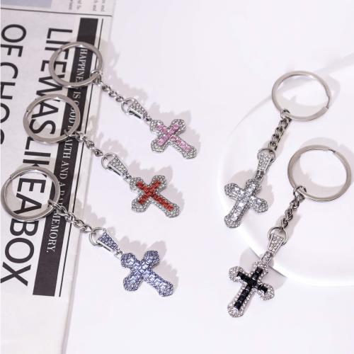 Bag Purse Charms Keyrings Keychains, Tibetan Style, Cross, gold color plated, fashion jewelry & with rhinestone, more colors for choice, Sold By PC