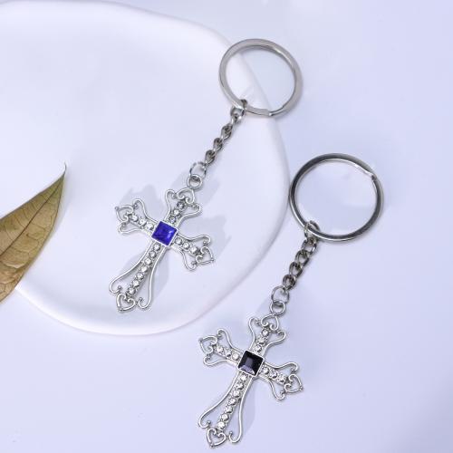 Bag Purse Charms Keyrings Keychains, Tibetan Style, Cross, gold color plated, fashion jewelry & with rhinestone, more colors for choice, Sold By PC