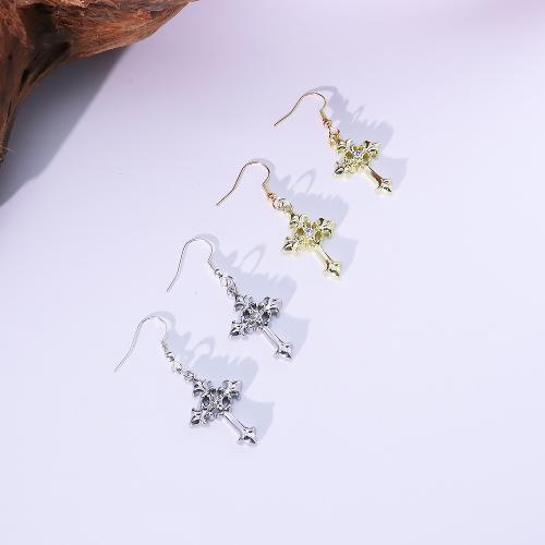 Tibetan Style Drop Earrings, Cross, gold color plated, fashion jewelry & with rhinestone, more colors for choice, 100x50x10mm, Sold By PC