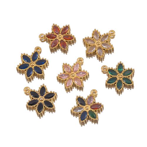 Stainless Steel Flower Pendant, 304 Stainless Steel, with Cubic Zirconia, gold color plated, DIY, more colors for choice, Sold By PC