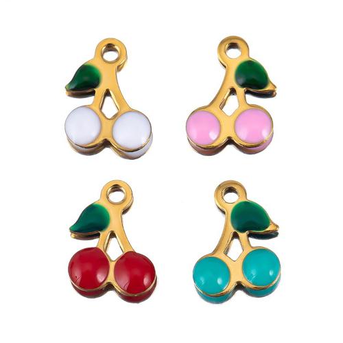 Stainless Steel Pendants, 304 Stainless Steel, Cherry, plated, random style & DIY & enamel, more colors for choice, 5PCs/Bag, Sold By Bag