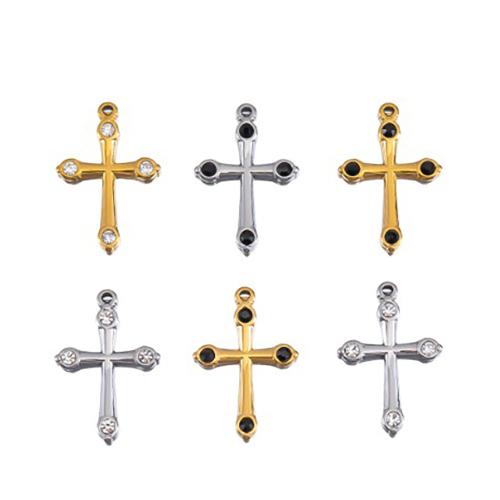 Stainless Steel Cross Pendants, 304 Stainless Steel, plated, DIY & with rhinestone, more colors for choice, 2PCs/Bag, Sold By Bag