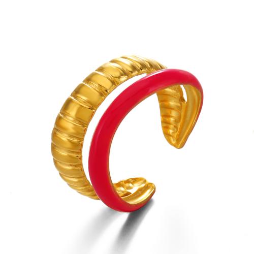 Enamel Stainless Steel Finger Ring, 304 Stainless Steel, gold color plated, for woman & hollow, more colors for choice, Sold By PC