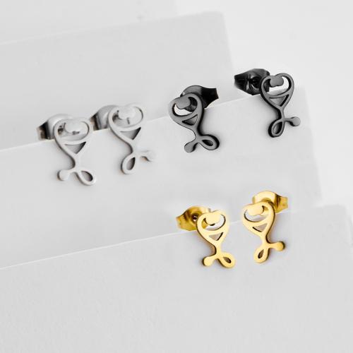Stainless Steel Stud Earrings, 304 Stainless Steel, Stethoscope, plated, fashion jewelry, more colors for choice, 12Pairs/Bag, Sold By Bag