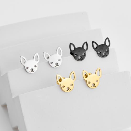 Stainless Steel Stud Earrings, 304 Stainless Steel, Dog, plated, fashion jewelry, more colors for choice, 12Pairs/Bag, Sold By Bag
