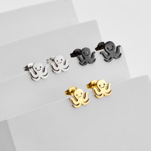 Stainless Steel Stud Earrings, 304 Stainless Steel, Octopus, plated, fashion jewelry, more colors for choice, 12Pairs/Bag, Sold By Bag