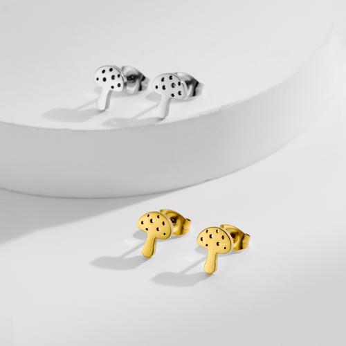 Stainless Steel Stud Earrings, 304 Stainless Steel, mushroom, plated, fashion jewelry, more colors for choice, 12Pairs/Bag, Sold By Bag