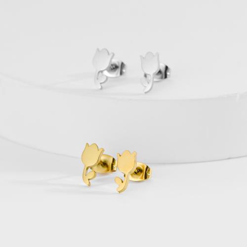 Stainless Steel Stud Earrings, 304 Stainless Steel, Rose, plated, fashion jewelry, more colors for choice, 12Pairs/Bag, Sold By Bag