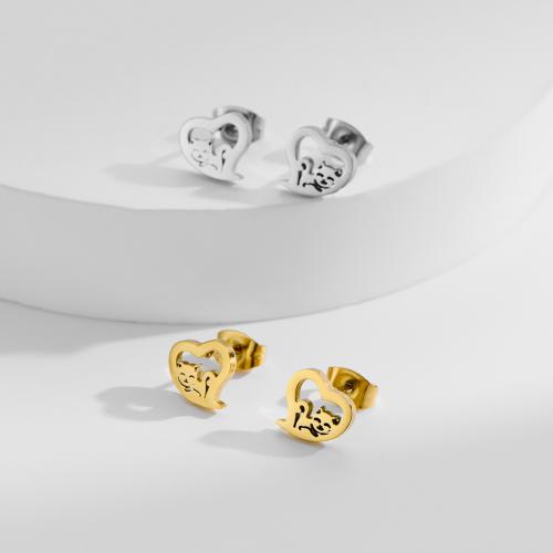 Stainless Steel Stud Earrings, 304 Stainless Steel, Heart, plated, fashion jewelry, more colors for choice, 12Pairs/Bag, Sold By Bag
