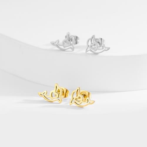 Stainless Steel Stud Earrings, 304 Stainless Steel, Dolphin, plated, fashion jewelry, more colors for choice, 12Pairs/Bag, Sold By Bag