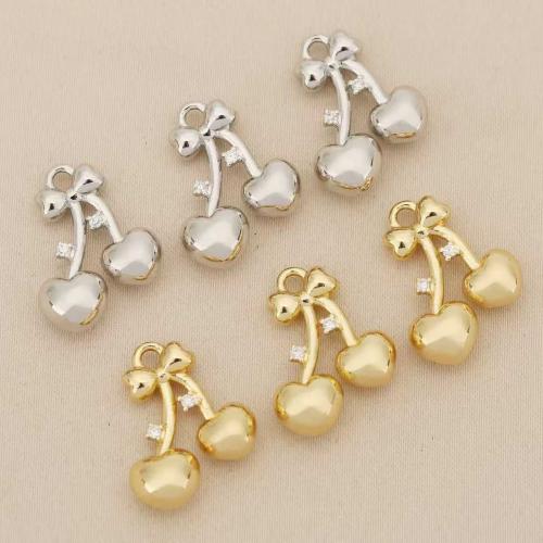 Cubic Zirconia Micro Pave Brass Pendant, Cherry, plated, DIY & micro pave cubic zirconia, more colors for choice, nickel, lead & cadmium free, 10PCs/Bag, Sold By Bag