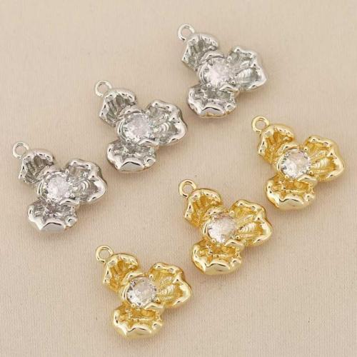 Strass Messing Anhänger, Blume, plattiert, DIY & mit Strass, keine, frei von Nickel, Blei & Kadmium, 10PCs/Tasche, verkauft von Tasche
