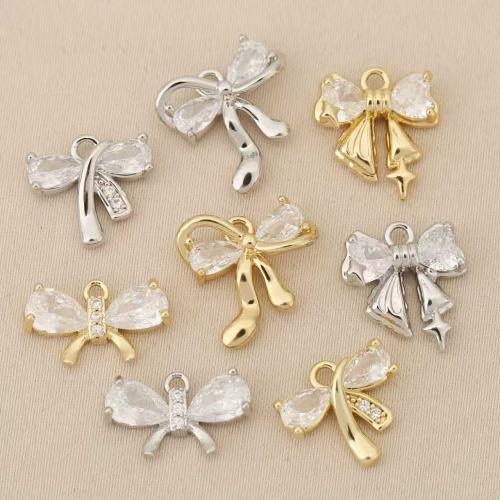 Rhinestone Brass Pendants, Bowknot, plated, DIY & with rhinestone, more colors for choice, nickel, lead & cadmium free, 10PCs/Bag, Sold By Bag