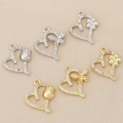 Rhinestone Brass Pendants, Heart, plated, DIY & with rhinestone, more colors for choice, nickel, lead & cadmium free, 10PCs/Bag, Sold By Bag