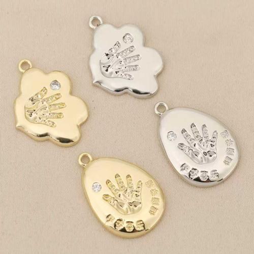 Rhinestone Brass Pendants, Hand, plated, DIY & with rhinestone, more colors for choice, nickel, lead & cadmium free, 10PCs/Bag, Sold By Bag