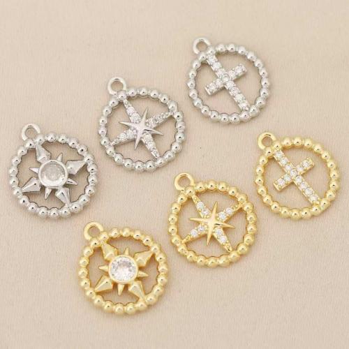 Rhinestone Brass Pendants, Round, plated, DIY & with rhinestone & hollow, more colors for choice, nickel, lead & cadmium free, 10PCs/Bag, Sold By Bag