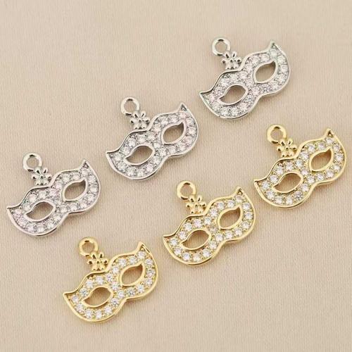 Rhinestone Brass Pendants, Mask, plated, DIY & with rhinestone, more colors for choice, nickel, lead & cadmium free, 10PCs/Bag, Sold By Bag