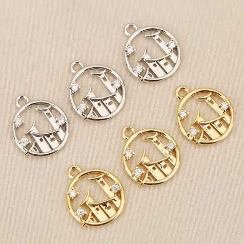 Rhinestone Brass Pendants, Round, plated, DIY & with rhinestone & hollow, more colors for choice, nickel, lead & cadmium free, 10PCs/Bag, Sold By Bag
