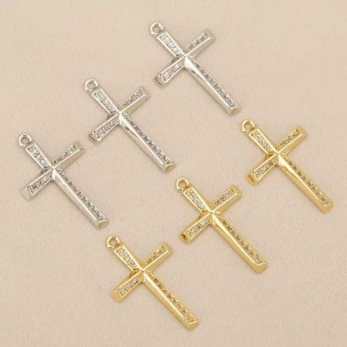 Rhinestone Brass Pendants, Cross, plated, DIY & with rhinestone, more colors for choice, nickel, lead & cadmium free, 10PCs/Bag, Sold By Bag