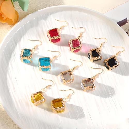 Crystal Drop Earring, with Tibetan Style, Square, gold color plated, fashion jewelry & for woman, more colors for choice, 45mm, Sold By Pair