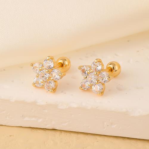 Brass Stud Earring, Star, gold color plated, different styles for choice & micro pave cubic zirconia & for woman, earring length 7-10mm, Sold By Pair