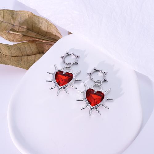 Tibetan Style Drop Earrings, Heart, gold color plated, fashion jewelry & with rhinestone, more colors for choice, Sold By Pair
