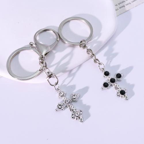 Bag Purse Charms Keyrings Keychains, Tibetan Style, Cross, gold color plated, fashion jewelry & with rhinestone, more colors for choice, Sold By PC