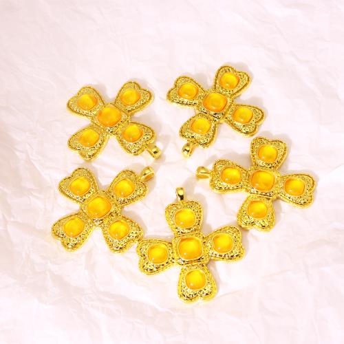Tibetan Style Pendants, with Gemstone, Cross, gold color plated, DIY, more colors for choice, Sold By PC