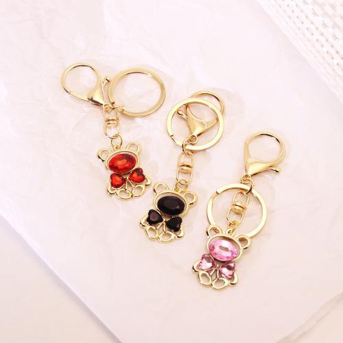 Bag Purse Charms Keyrings Keychains, Tibetan Style, Bear, gold color plated, fashion jewelry & with rhinestone, more colors for choice, Sold By PC