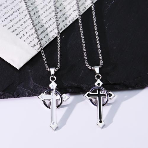 Collier en alliage de zinc Pull, croix, Placage de couleur d'or, bijoux de mode & émail, plus de couleurs à choisir, Vendu par PC