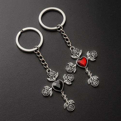 Bag Purse Charms Keyrings Keychains, Tibetan Style, Cross, gold color plated, fashion jewelry & with rhinestone, more colors for choice, Sold By PC