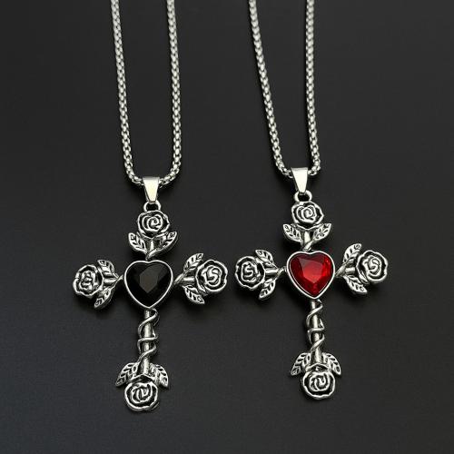 Collier en alliage de zinc Pull, croix, Placage de couleur d'or, bijoux de mode & avec strass, plus de couleurs à choisir, Vendu par PC