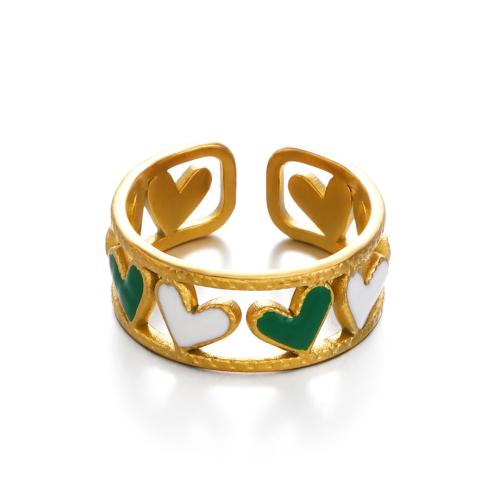 Enamel Stainless Steel Finger Ring, 304 Stainless Steel, gold color plated, for woman & hollow, more colors for choice, Sold By PC