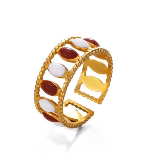 Enamel Stainless Steel Finger Ring, 304 Stainless Steel, gold color plated, for woman & hollow, more colors for choice, Sold By PC