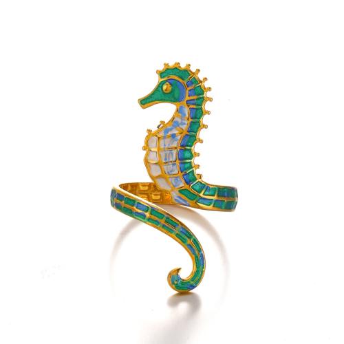 Enamel Stainless Steel Finger Ring, 304 Stainless Steel, Seahorse, plated, fashion jewelry & for woman, golden, Sold By PC
