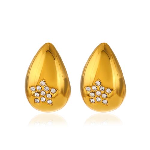 Stainless Steel Stud Earrings, 304 Stainless Steel, Teardrop, plated, different designs for choice & micro pave cubic zirconia & for woman, golden, Sold By Pair