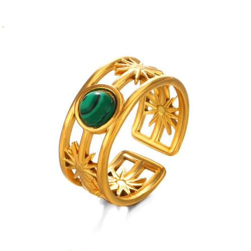 Natural Gemstone Finger Ring, 304 Stainless Steel, with Natural Stone, plated, different materials for choice & for woman & hollow, golden, Sold By PC