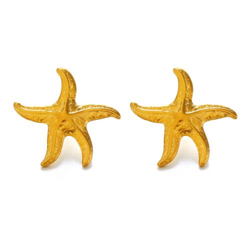 Stainless Steel Stud Earrings, 304 Stainless Steel, Starfish, 18K gold plated, fashion jewelry & for woman, Sold By Pair