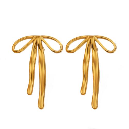 Boucle d'oreille de gaujon en acier inoxydable, Acier inoxydable 304, Noeud papillon, Placage, bijoux de mode & pour femme & creux, plus de couleurs à choisir, Vendu par paire