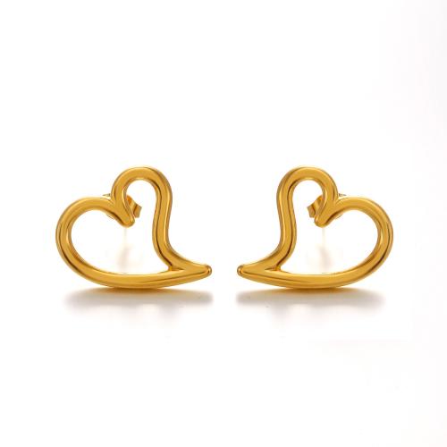 Stainless Steel Stud Earrings, 304 Stainless Steel, Heart, 18K gold plated, fashion jewelry & for woman & hollow, Sold By Pair