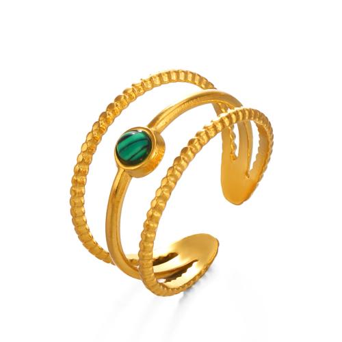 Natural Gemstone Finger Ring, 304 Stainless Steel, with Natural Stone, 18K gold plated, different materials for choice & for woman & hollow, Sold By PC