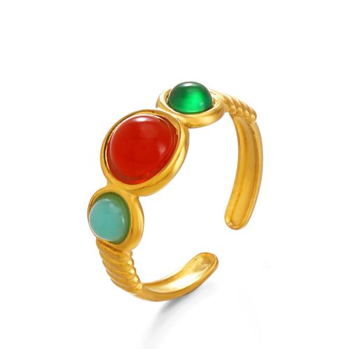 Stainless Steel Finger Ring, 304 Stainless Steel, with Resin, gold color plated, fashion jewelry & for woman, more colors for choice, Sold By PC