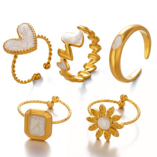 Enamel Stainless Steel Finger Ring, 304 Stainless Steel, plated, different styles for choice & for woman, golden, Sold By PC