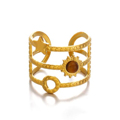 Natural Gemstone Finger Ring, 304 Stainless Steel, with Natural Stone, gold color plated, different materials for choice & for woman & hollow, Sold By PC