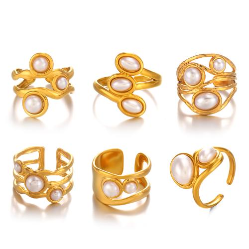 Edelstahl Ringe, 304 Edelstahl, mit Kunststoff Perlen, goldfarben plattiert, Modeschmuck & verschiedene Stile für Wahl & für Frau, verkauft von PC