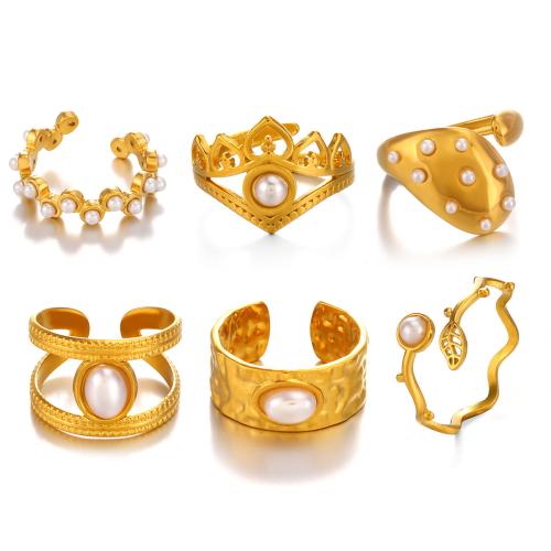 Edelstahl Ringe, 304 Edelstahl, mit Kunststoff Perlen, plattiert, Modeschmuck & verschiedene Stile für Wahl & für Frau, goldfarben, verkauft von PC