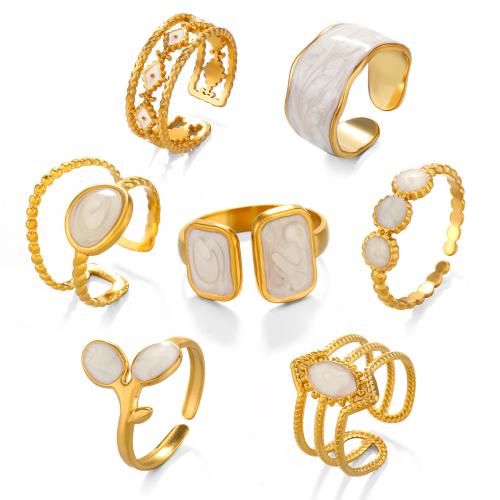 Enamel Stainless Steel Finger Ring, 304 Stainless Steel, plated, different styles for choice & for woman, golden, Sold By PC