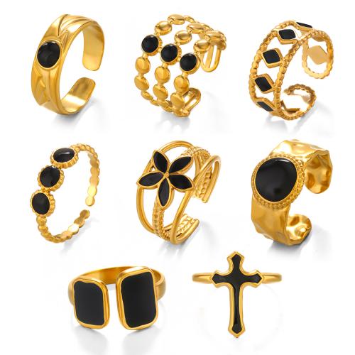 Enamel Stainless Steel Finger Ring, 304 Stainless Steel, 18K gold plated, different styles for choice & for woman, Sold By PC