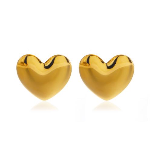 Stainless Steel Stud Earrings, 304 Stainless Steel, Heart, 18K gold plated, fashion jewelry & for woman, Sold By PC